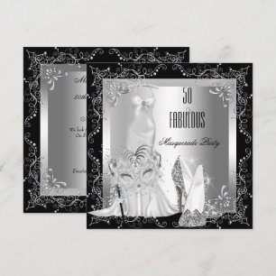 Masquerade Party Fabulous 50 Birthday Silver Invitation