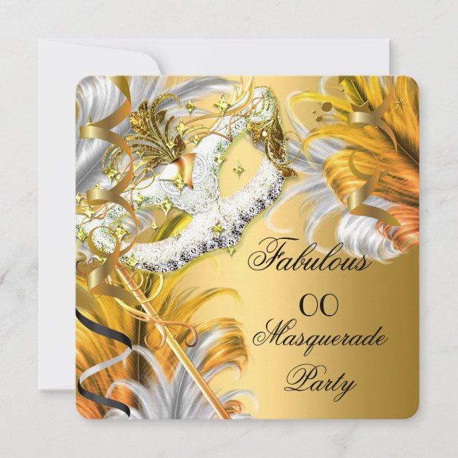 Masquerade Party Fabulous Birthday Gold Silver Invitation (Front)