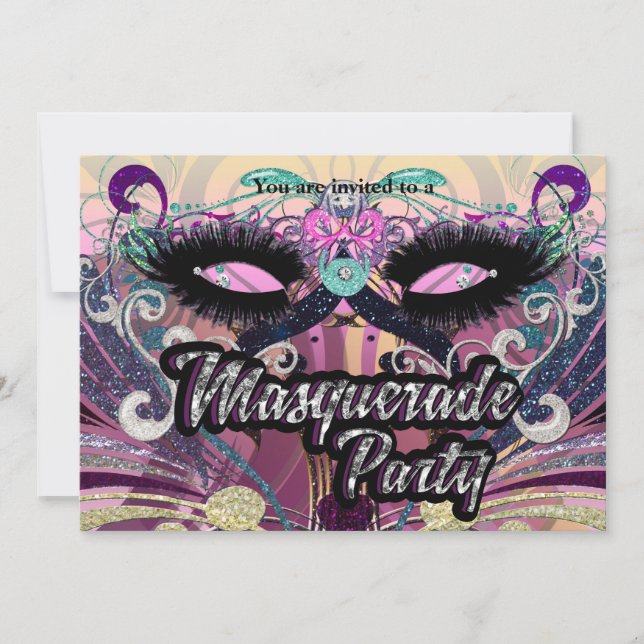 Masquerade Party Glam Eyelashes Mask Invitation (Front)