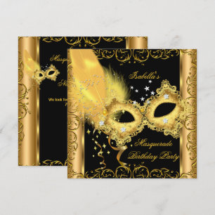 Masquerade Party Gold Black Yellow Mask 2 Invitation
