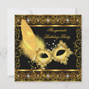 Masquerade Party Gold Black Yellow Mask 4 Invitation