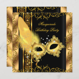 Masquerade Party Gold Black Yellow Mask 6 Invitation