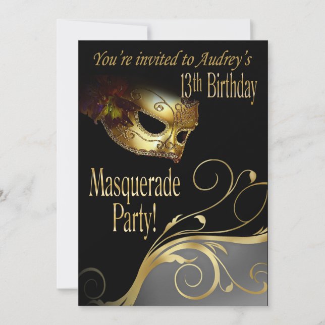 Masquerade Party Invitation for Audrey (Front)