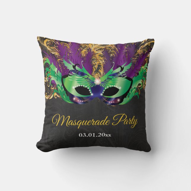 Masquerade Party Magical Night Green Purple Gold Cushion (Front)