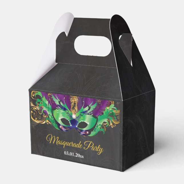 Masquerade Party Magical Night Green Purple Gold Favour Box (Front Side)