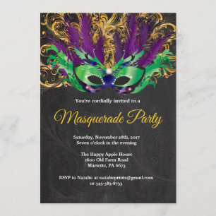 Masquerade Party Magical Night Green Purple Gold Invitation