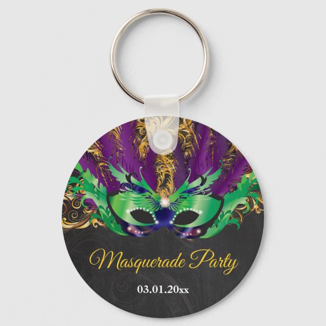 Masquerade Party Magical Night Green Purple Gold Key Ring (Front)