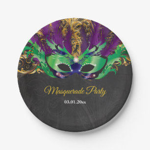Masquerade Party Magical Night Green Purple Gold Paper Plate