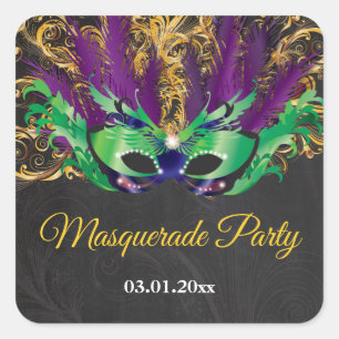 Masquerade Party Magical Night Green Purple Gold Square Sticker