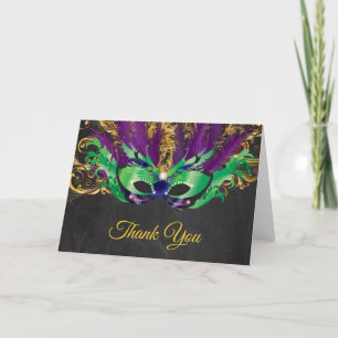 Masquerade Party Magical Night Green Purple Gold Thank You Card