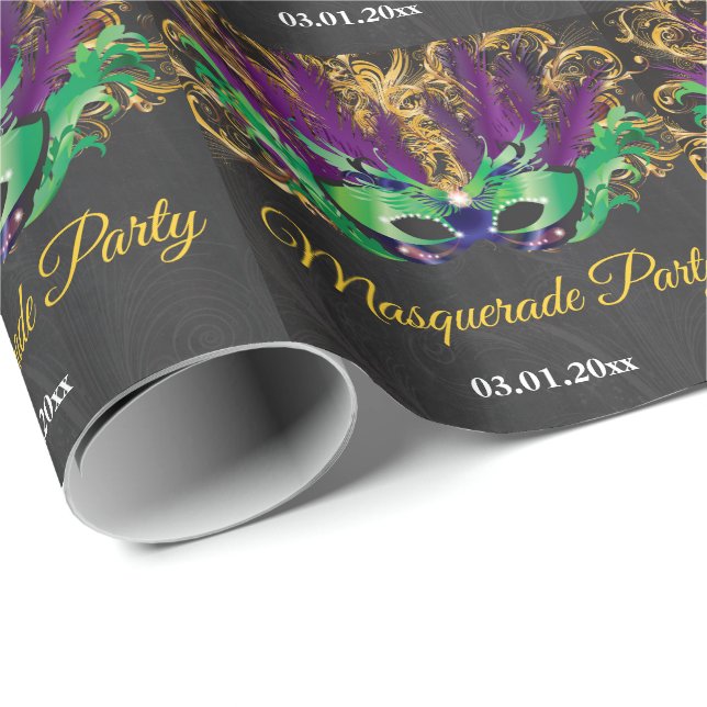 Masquerade Party Magical Night Green Purple Gold Wrapping Paper (Roll Corner)