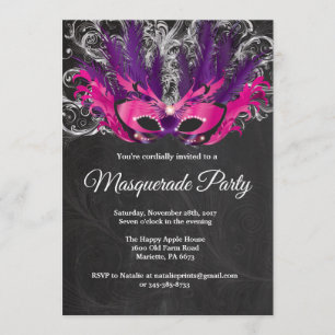 Masquerade Party Magical Night Pink Purple Silver Invitation