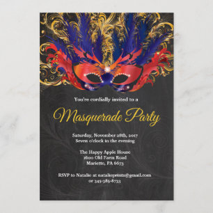 Masquerade Party Magical Night Red Gold Blue Invitation