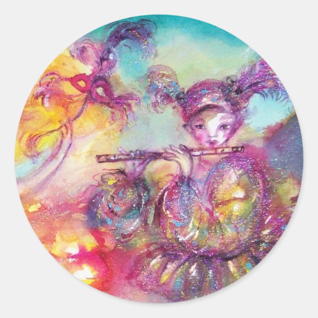 MASQUERADE PARTY,Mardi Gras Masks,Dance,Music Classic Round Sticker (Front)