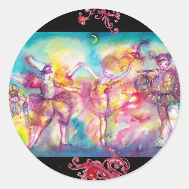 MASQUERADE PARTY,Mardi Gras Masks,Dance,Music Classic Round Sticker (Front)