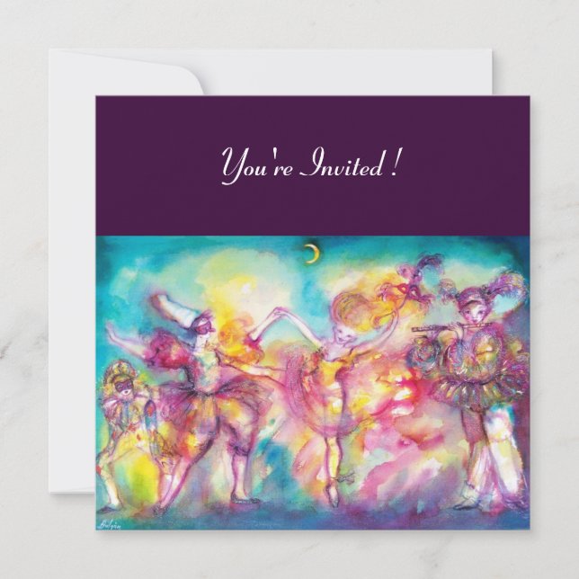 MASQUERADE PARTY,Mardi Gras Masks,Dance,Music Invitation (Front)