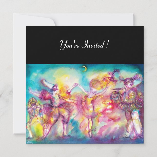 MASQUERADE PARTY,Mardi Gras Masks,Dance,Music Invitation (Front)