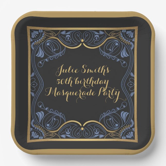 Masquerade Party masked ball birthday luxurious Paper Plate (Front)