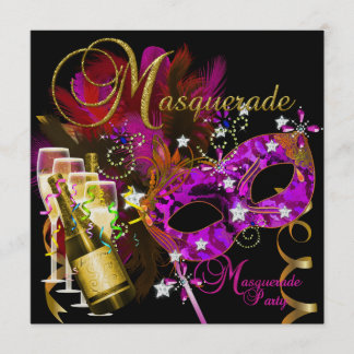 Masquerade Party Masks Black Gold Pink Invitation