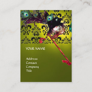 MASQUERADE PARTY MASKS Black Yellow Damask linen Business Card
