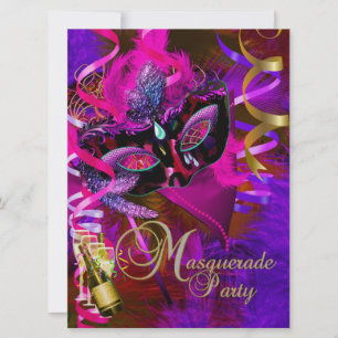 Masquerade Party Masks Champagne Metallic Invitation