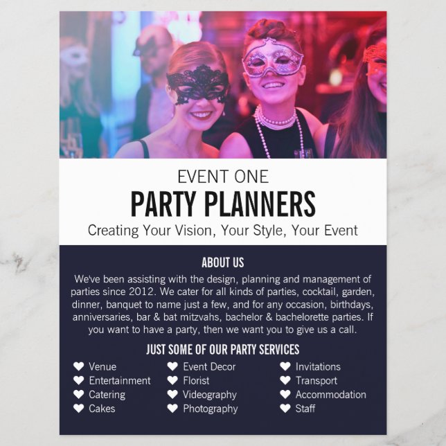 Masquerade Party, Party Event Planner Advertising Flyer (Front)
