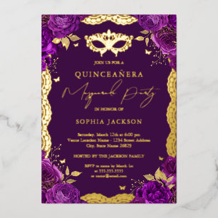 Masquerade Party Purple Floral Lace Quinceanera 