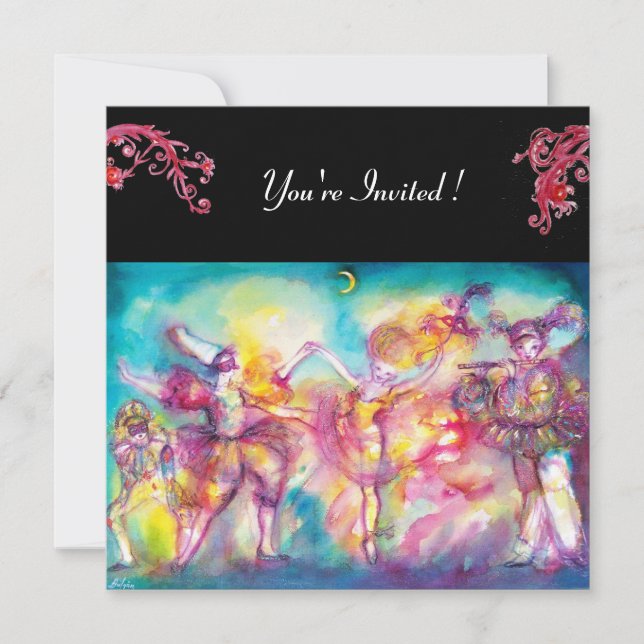 MASQUERADE PARTY ,red flourishes Invitation (Front)