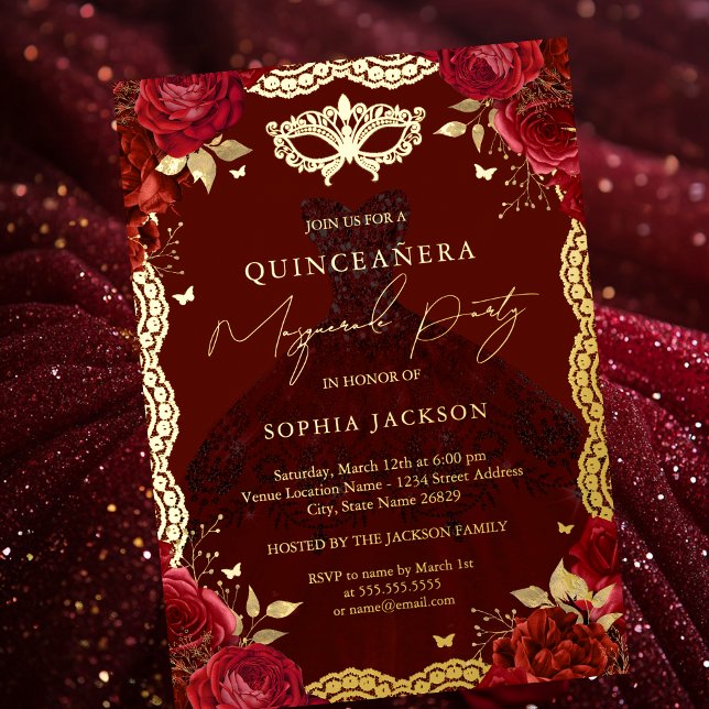 Masquerade Party Red Gold Rose Gown Quinceanera (Creator Uploaded)