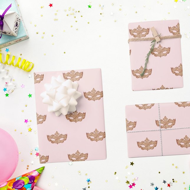 Masquerade party rose gold mask wrapping paper sheet (Creator Uploaded)