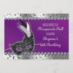 Masquerade Party Silver Purple Birthday Invitation