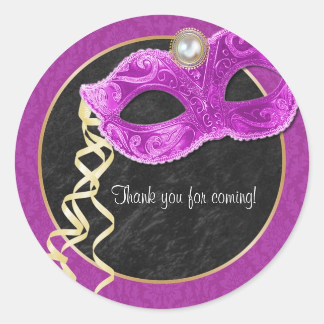 Masquerade Party Thank You Sticker - hot pink (Front)