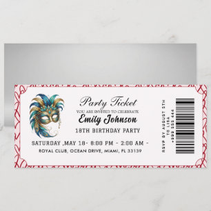 Masquerade Party Ticket Birthday Invitation Gold