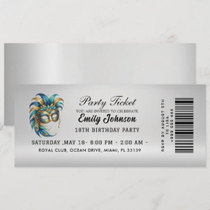 Masquerade Party Ticket Birthday Invitation Gold