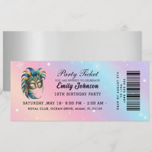 Masquerade Party Ticket Birthday Invitation Gold