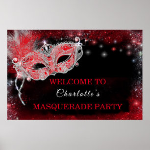 Masquerade Party Welcome Sign Black and Red