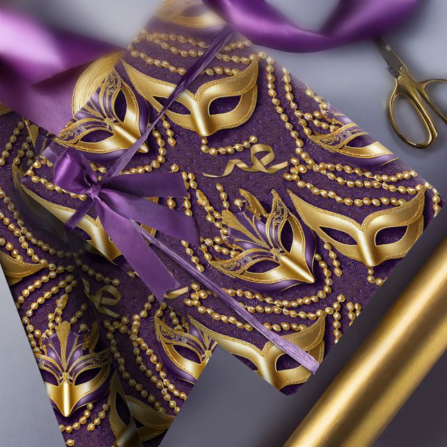 Masquerade Pattern Beads Masks Purple Gold ID1031 Wrapping Paper (Creator Uploaded)
