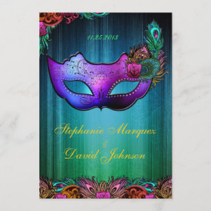 Masquerade Peacock Mask Wedding Invitation