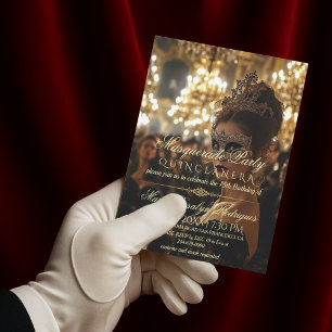  Masquerade Photo Quinceanera   Invitation