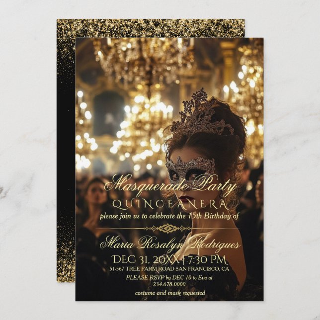  Masquerade Photo Quinceanera   Invitation (Front/Back)