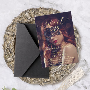 Masquerade Photo Sweet 16 Birthday Invitation