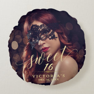Masquerade Photo Sweet 16 Round Cushion