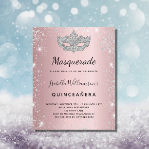 Masquerade pink silver Quinceanera invitation