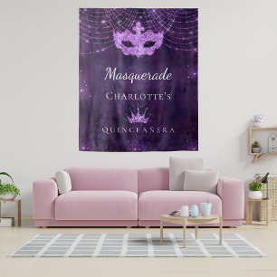 Masquerade purple glitter Quinceanera birthday Tapestry