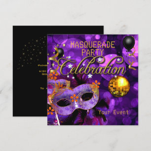MASQUERADE Purple Gold Dance Party Disco Ball Invitation