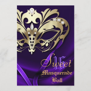 Masquerade Purple Jewelled Sweet 16 Invitation