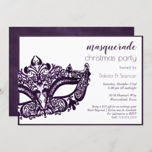 Masquerade Purple Mask   Mardi Gras Holiday Party Invitation