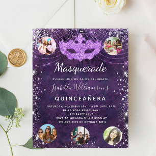Masquerade purple Quinceanera budget invitation Flyer