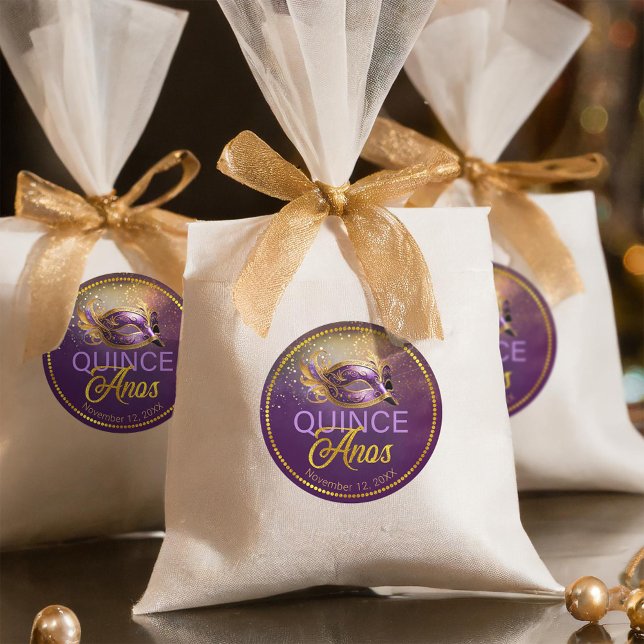 Masquerade Quince Anos Purple Gold ID1031 Classic Round Sticker (Creator Uploaded)