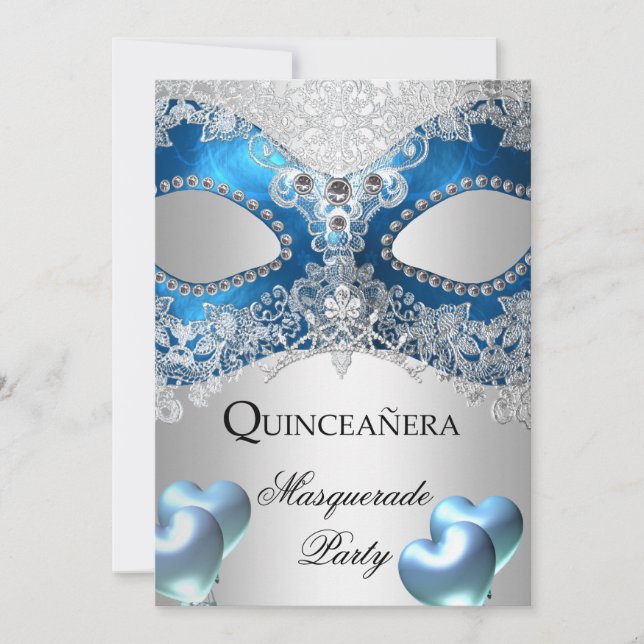 Masquerade Quinceanera 15 Blue Birthday Party Invitation (Front)